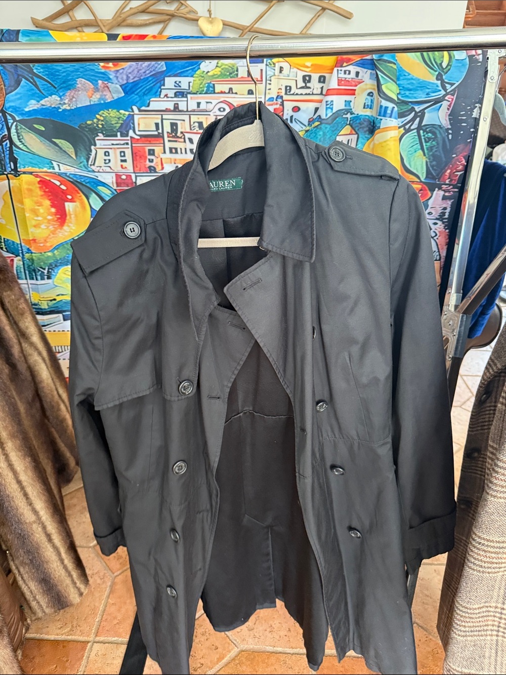 Lauren Ralph Lauren Black Women’s  Trench Coat with Epaulettes